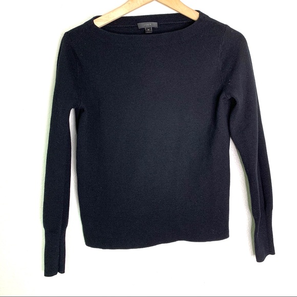 J. Crew black subtle boat neck merino wool sweater - Picture 2 of 8